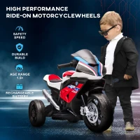 Aosom Licensed 6V Kids Ride on Motorcycle, Off-Road Battery Powered Three Wheels Dirtbike with USB, AUX, Music and Headlight for Toddler, Red(m-4)