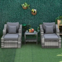 Outsunny 5pc Patio Furniture Set, All Weather PE Rattan Conversation Chair and Ottoman Set w/ Table, Cushion Pillows, Mixed Gray(m-7)