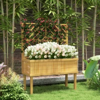 Outsunny Elevated Wood Planter with Trellis for Climbing Plants, Raised Garden Bed with Legs and Drainage Holes, Natural Wood(m-10)