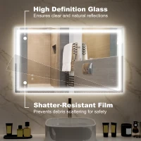 HOMCOM 39" x 24" Bathroom Mirror with LED Lights, Wall Mounted Vanity Mirror with Anti-Fog Pad and Touch Button, Clear(m-6)