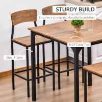 HOMCOM 5-Piece Counter Height Bar Table and Chairs, Square Dining Table and Chairs Set for 4, Industrial Pub Table and Chairs(m-4)