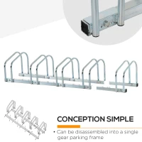 HOMCOM 5-Bike Bicycle Floor Parking Rack Cycling Storage Stand Ground Mount Garage Organizer for Indoor and Outdoor Use Silver(m-5)