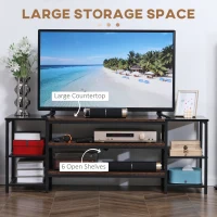 HOMCOM Industrial TV Cabinet for TVs Up to 60", TV Stand with Open Shelf Storage, Media Console with Steel Frame, Rustic Brown(m-5)