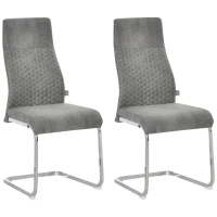 HOMCOM Set of 2 Dining Chairs High Back Accent Chair for Dining Room, Living Room with Bent Metal Base, Grey(m-2)