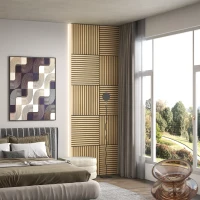 HOMCOM 24"x24" Wood Panels for Wall, 4 Pack Acoustic Panels, Sound Absorbing Slat Wall For Interior Wall Decor, Home, Oak(m-7)