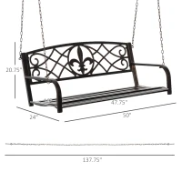 Outsunny 2-Person Porch Swing, Hanging Steel Patio Swing, Outdoor Swing Bench with Fleur-de-Lis Design for Garden Deck, 528 LBS Weight Capacity, Bronze(m-3)