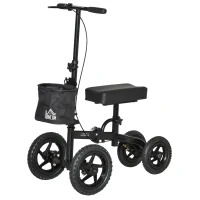 HOMCOM Knee Walker, Foldable Steerable Medical Knee Scooter, Crutch Alternative with Braking System, Storage Bag for Foot Injuries, Black(m-11)