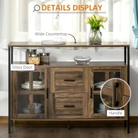 HOMCOM Industrial Sideboard Buffet Cabinet, Coffee Bar Cabinet with Adjustable Shelves, Glass Doors, and 2 Drawers for Kitchen, Living Room, Brown(m-6)
