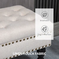 HOMCOM Mobile End of Bed Bench, Upholstered Bedroom Entryway Bench with Button-Tufted, Accent Ottoman with Nailhead Trim and Wheels, Beige(m-4)
