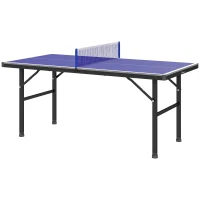 Soozier 5' x 2.5' Mini Ping Pong Table with Professional UV Treated Tabletop, Foldable Table Tennis Table with Adjustable Feet and Net for Outdoor and Indoor, Blue(m-2)