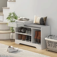 HOMCOM Upholstered Shoe Storage Bench, Hallway Shoe Storage with Seat, Drawer, 3 Open Shelves for Entryway, White(m-8)