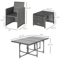 Outsunny 11 Pieces Outdoor Dining Set for 10, Space Saving Wicker Chairs and Glass Table with Cushions and Ottomans, Rattan Conversation Patio Furniture Set for Garden Backyard Deck, Dark Gray(m-3)