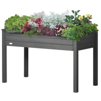 Outsunny 48" Raised Garden Bed, Elevated Wooden Planter Box with Holes for Vegetables, Herb, Flowers for Backyard, Dark Gray(m-11)