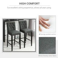 HOMCOM 2 Piece Bar Height Barstools, 30 Inches Linen Upholstered Breakfast Stools, Bar Chairs with Back, Footrest and Solid Wood Leg, Armless Seat for Kitchen, Dining Room, Grey(m-5)