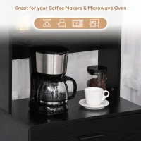 HOMCOM Modern Kitchen Buffet with Hutch Wooden Storage Cupboard with Microwave Counter 2 Cabinet and Drawer for Dining Room Living Room Black(m-5)