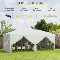Outsunny 10' x 20' Pop Up Canopy with 6 Walls, Outdoor Easy Up Canopy Party Tent with Steel Frame, Drainage Holes, Instant Garden Shade Shelter with Carrying Bag, White(m-4)