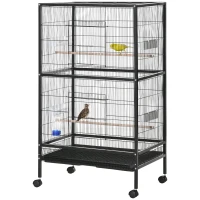 PawHut Bird Cage Conure Parrot Budgie Cage with Bird Perch & Wheels, Black(m-2)
