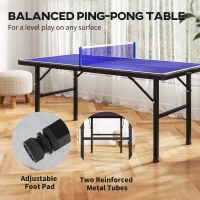 Soozier 5' x 2.5' Mini Ping Pong Table with Professional UV Treated Tabletop, Foldable Table Tennis Table with Adjustable Feet and Net for Outdoor and Indoor, Blue(m-6)
