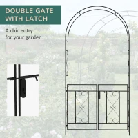 Outsunny 7.6FT Metal Garden Arch with Gate, Garden Arbor Trellis for Climbing Plants, Roses, Vines, Wedding Arch, Black(m-5)
