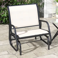 Outsunny Patio Glider with Breathable Mesh Fabric Seat & Backrest, Metal Frame Outdoor Glider Swing Chair with Armrests, Cream(m-1)