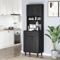 HOMCOM Modern Kitchen Buffet with Hutch Wooden Storage Cupboard with Microwave Counter 2 Cabinet and Drawer for Dining Room Living Room Black(m-1)