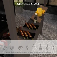 Outsunny 8'x5' BBQ Grill Gazebo, Outdoor Double Tiered Interlaced Polycarbonate Roof with Steel Frame, 2 Side Shelves, Brown(m-5)