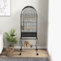 PawHut Play Open Top Bird Cage 60" Parrot Cage for Cockatiel, Sun Conure with Rolling Stand, Removable Tray, Perches, Storage Shelf Black, 20.1" x 20.1"(m-9)