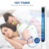 HOMCOM 38 Inch Tower Fan for Bedroom Cooling, 70°Oscillating Fan with 3 Speeds, 12H Timer, and Remote Control, Standing Floor Fan for Home Office, White(m-6)