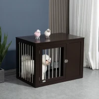 PawHut Dog Crate Furniture Wire Pet Cage Wooden Dog Kennel, End Table with Double Doors, and Locks, for Medium and Large Dog House Indoor Use, Coffee(m-10)