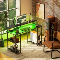 HOMCOM Computer Desk with Storage, 55" Reversible Computer Table with Power Outlets and LED Lights, Distressed Black(m-10)