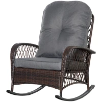 Outsunny Rattan Rocking Chair, Outdoor Wicker Patio Rocker Chair Furniture with Thick Cushions, for Garden Backyard Porch, Grey(m-11)