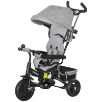 Qaba 6 in 1 Toddler Tricycle Stroller with Basket, Canopy, 5-point Safety Harness, for 12-60 Months, Grey(m-2)