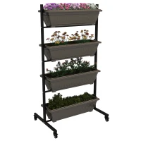 Outsunny 4-Tier Vertical Raised Garden Planter with 4 Boxes, Wheels, Outdoor Plant Stand for Vegetable Flowers, Brown(m-11)