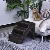 PawHut Pet Stairs Dogs and Cats Folding Ladder Puppy Portable 3 Steps Home Travel Using Brown(m-1)
