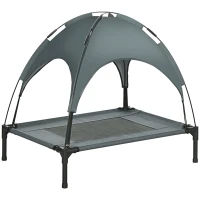PawHut Elevated Dog Bed with Canopy, Portable Raised Dog Cot for M Sized Dogs, Indoor & Outdoor, 30" x 24" x 29", Grey(m-2)