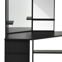 HOMCOM Corner Vanity Table, Makeup Vanity Table with 5 Drawers and Open Shelves, Dressing Table with 3-piece Mirror for Bedroom, Black(m-9)