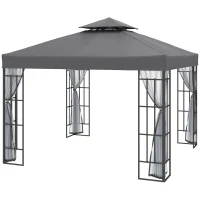 Outsunny 10'x10' Garden Gazebo Patio Canopy Portable Party Event Backyard w/ Mosquito Netting Grey(m-2)