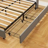 HOMCOM Full Bed Frame with Storage Drawers, Full Size Bed Base with Headboard, Wood Slats, Noise-Free, Light Gray(m-9)