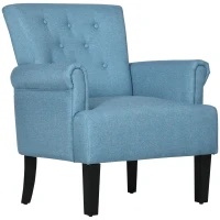 HOMCOM Armchair, Fabric Accent Chair, Modern Living Room Chair with Wood Legs and Rolled Arms for Bedroom, Blue(m-11)