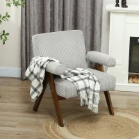 HOMCOM Corduroy Accent Chair Armchair with Wide Seat and Soft Padded Armrests for Reading, Bedroom, Light Grey(m-8)