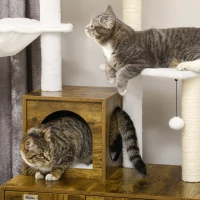 PawHut Cat Tree with Litter Box Enclosure,  2-in-1 Cat Tower Litter Box Furniture Indoor, Cat Condo with Hammock, Scratching Posts Pad, Rustic Brown(m-8)