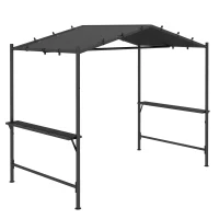 Outsunny 9' x 5' BBQ Grill Gazebo Tent, Garden Grill Canopy Outdoor Grill Shelter w/ Steel Frame and Serving Shelves, Dark Grey(m-11)