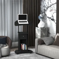 HOMCOM Mobile Laptop Cart, Sit-to-Stand Computer Desk with Drawer, Height Adjustable Rolling Podium Desk Stand with Swivel Top & Storage, Black(m-2)