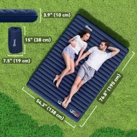 Outsunny Self Inflatable Air Mattress, Portable Double Sleeping Airbed with Carry Bag, Repair Kit for Camping, Hiking, Navy Blue(m-3)