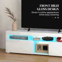 HOMCOM Modern TV Stand with Storage and LED Lights for TVs up to 55", TV Cabinet with Open Compartments, High Gloss White(m-7)