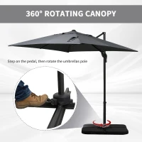 Outsunny 8FT Cantilever Patio Umbrella, Square Outdoor Offset Umbrella with 360° Rotation, Aluminum Hanging Umbrella with 3-Position Tilt, Crank & Cross Base for Garden, Dark Gray(m-4)