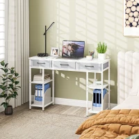 HOMCOM 47" Small Computer Desk, Writing Desk with Fabric Drawers, Home Office Desk with Adjustable Shelves, White(m-10)