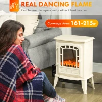 HOMCOM Electric Fireplace Heater, Freestanding Fireplace Stove with Realistic Flame Effect Overheat Protection 750W/1500W Beige(m-4)