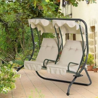 Outsunny 2 Seat Modern Outdoor Swing Chairs With Handrails and Removable Canopy - Beige(m-8)