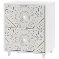 HOMCOM Mid-Century Bedside Table, Nightstand with 2 Drawers, Side End Table for Bedroom, White(m-2)